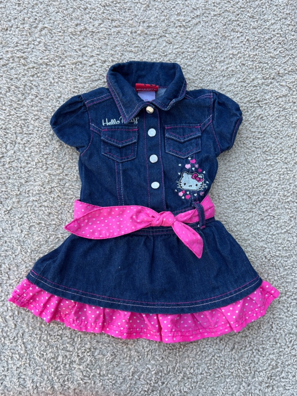 Girls 2T Toddler Hello Kitty Sanrio Denim Jean Dress 2011 Embroidery Belted Cute